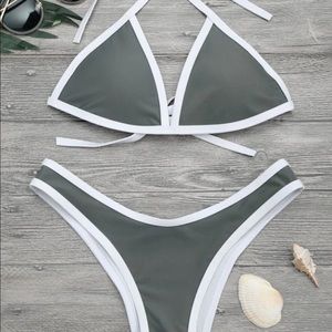 Gray Bikini Top and Bottom with White Outline